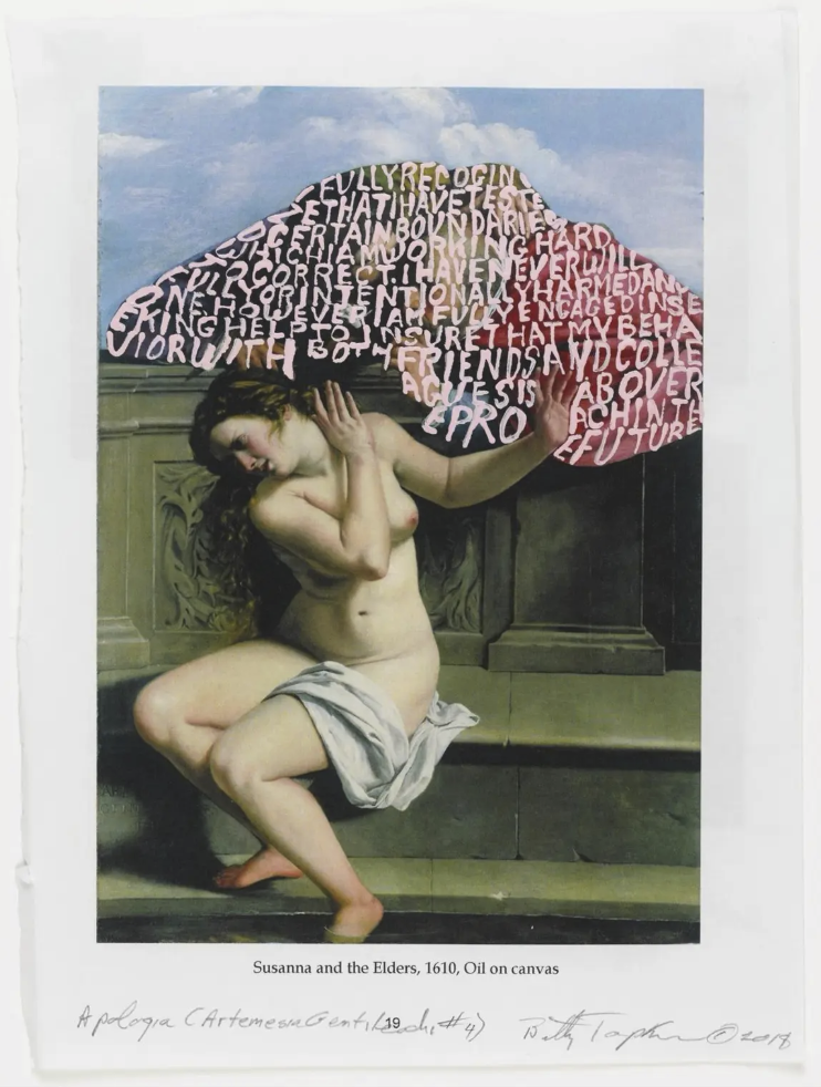 Betty Tompkins (American, born in 1945), Apologia (Mary Shepard Greene Blumenschein), 2018. Acrylic on book page. Courtesy of Betty Tompkins and P·P·O·W, New York. © Betty Tompkins. Photo by JSP Art Photography. Courtesy Museum of Fine Arts, Boston.